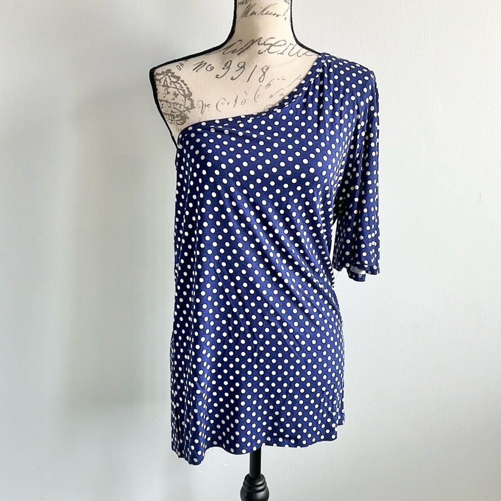 Sweet Journey One-Shoulder Top Navy blue polkadot Pattern size medium